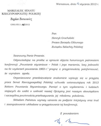 List Marszałka Senatu RP Bogdana Borusewicza