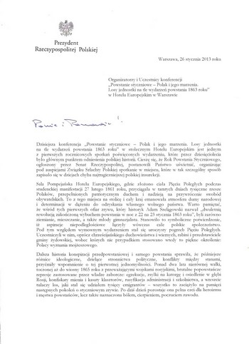 List Prezydenta RP Bronisława Komorowskiego